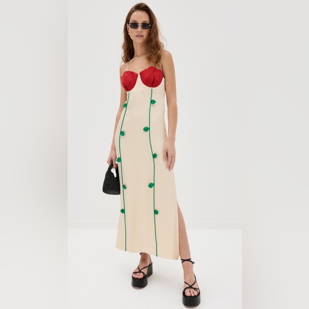 FARM Rio Cream Slip Dress with Red Bust and Green Accents - Picture 12 of 16